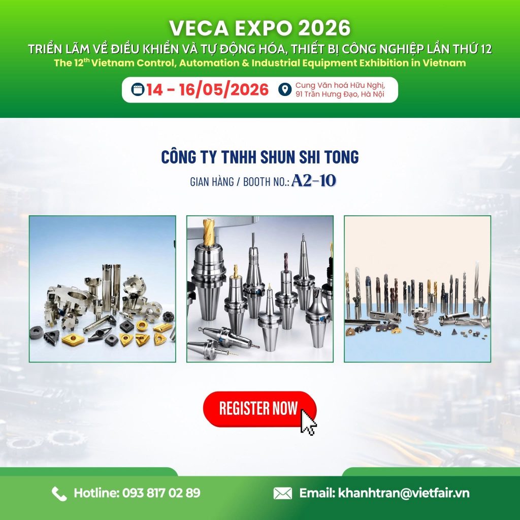 Gian hàng Shun Shi Tong trưng bày dụng cụ máy CNC và dao cụ cơ khí tại VECA EXPO 2026.