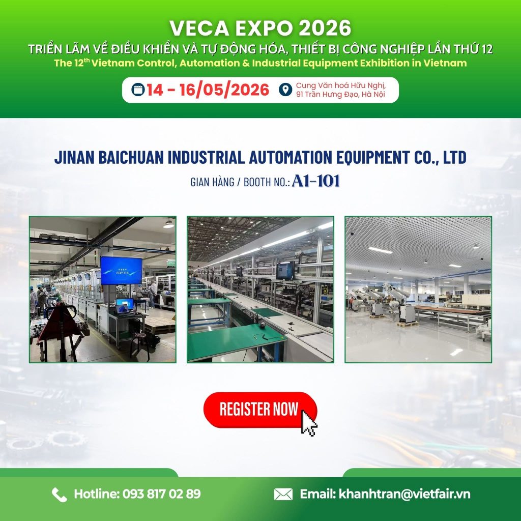 Gian hàng của Jinan Baichuan trưng bày các thiết bị tự động hóa công nghiệp tại VECA EXPO 2026.